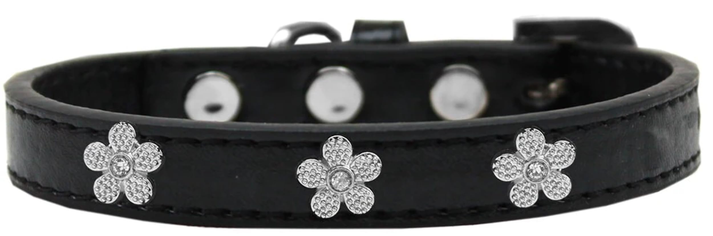 Dog, Puppy & Pet Widget Fashion Collar, Silver Flower Lavender 12