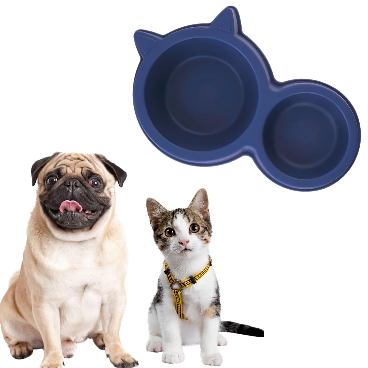 Western Era Pet Cat Ear Shape Double Bowl  Interactive Pet Feeder, Promotes Healthy Eating, Mental Stimulation, Design For Heal