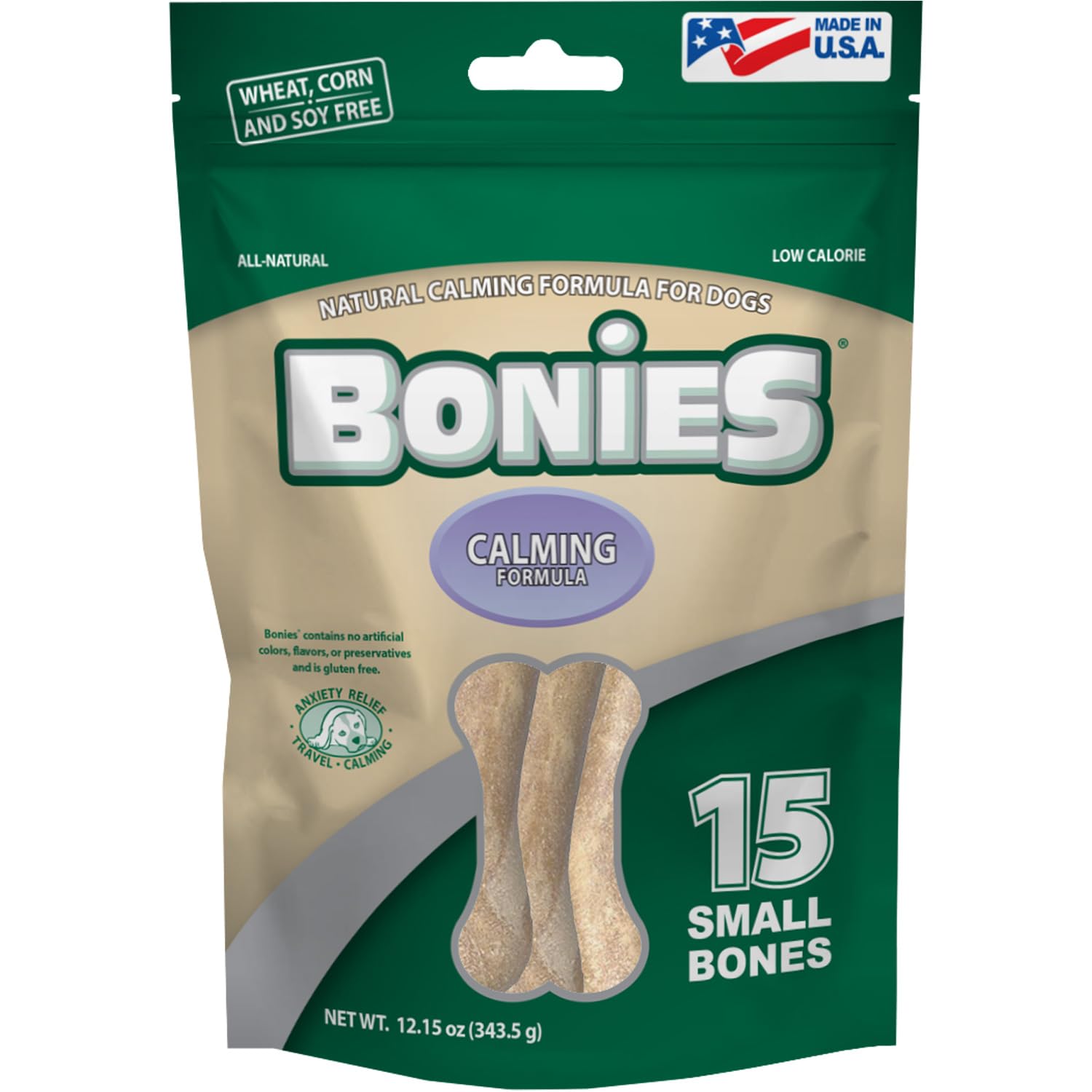 Bonies Natural Calming Formula Small-Sized Single Bone - Contains Chamomile & Lavender, Help Anxiety, Excessive Barking & Trembl