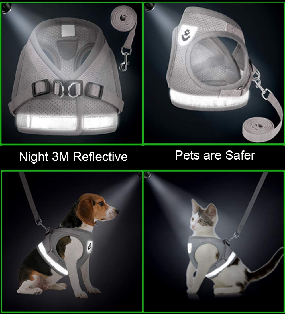 Cat Harnesses And Puppy Harness With Leashes Set, Escape Proof Cat Harness, Adjustable Reflective Soft Mesh Vest Fit Puppy Kitten Rabbit Ferrets'S Outdoor Harness (Grey, Xs, Chest: 6' - 8')