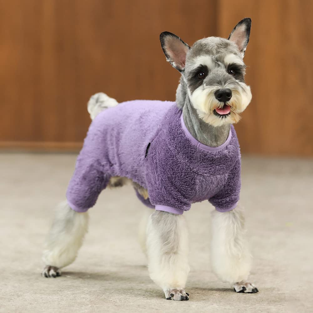 Fitwarm Dog Fuzzy Fleece Pajamas, Dog Winter Clothes For Small Dogs Girl, Pet Jumpsuit, Doggy Apparel, Purple, Xxl