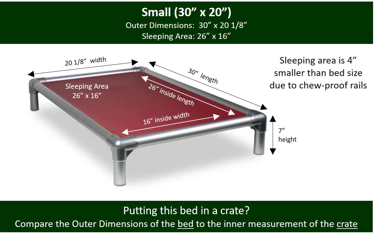Kuranda Chewproof Crate Bed - Silver Aluminum - 30'' x 20'' - Vinyl - Burgundy