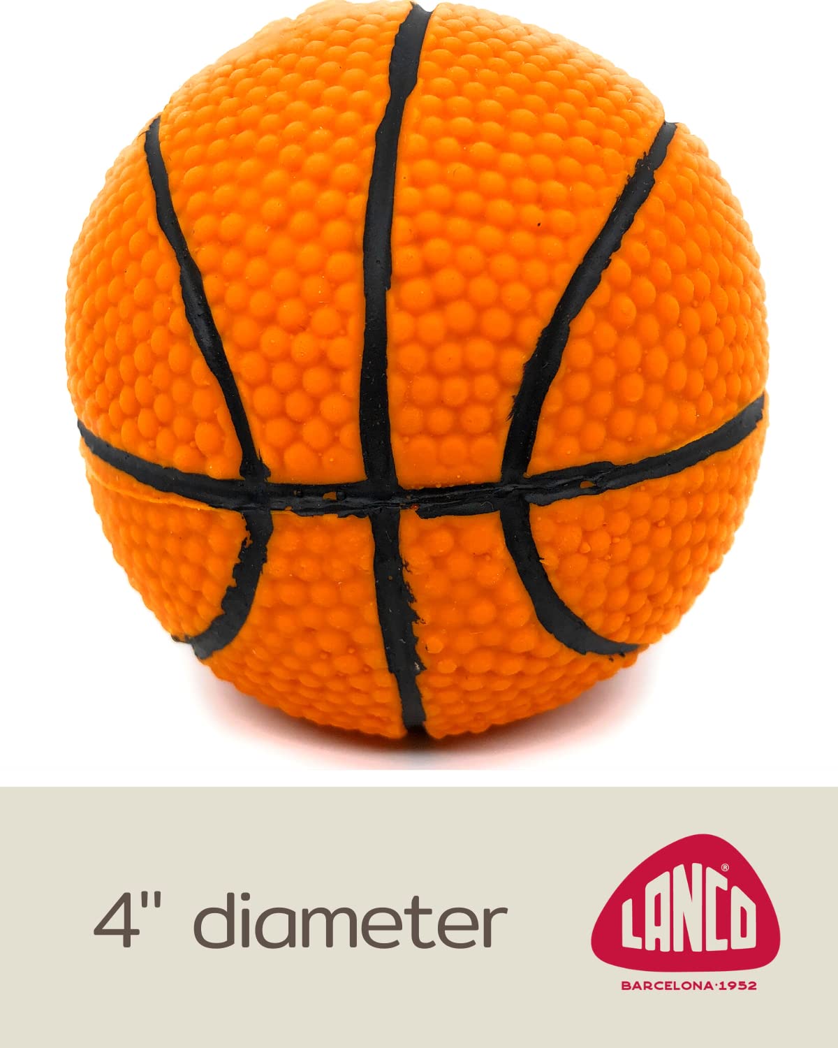 Basketball - Soft, Squeaky Dog Toy - Natural Rubber (Latex) - For Medium & Large Breeds - 3.5' Diameter - Bouncy - Free From Harmful Chemicals- Handpainted - Indoor Play