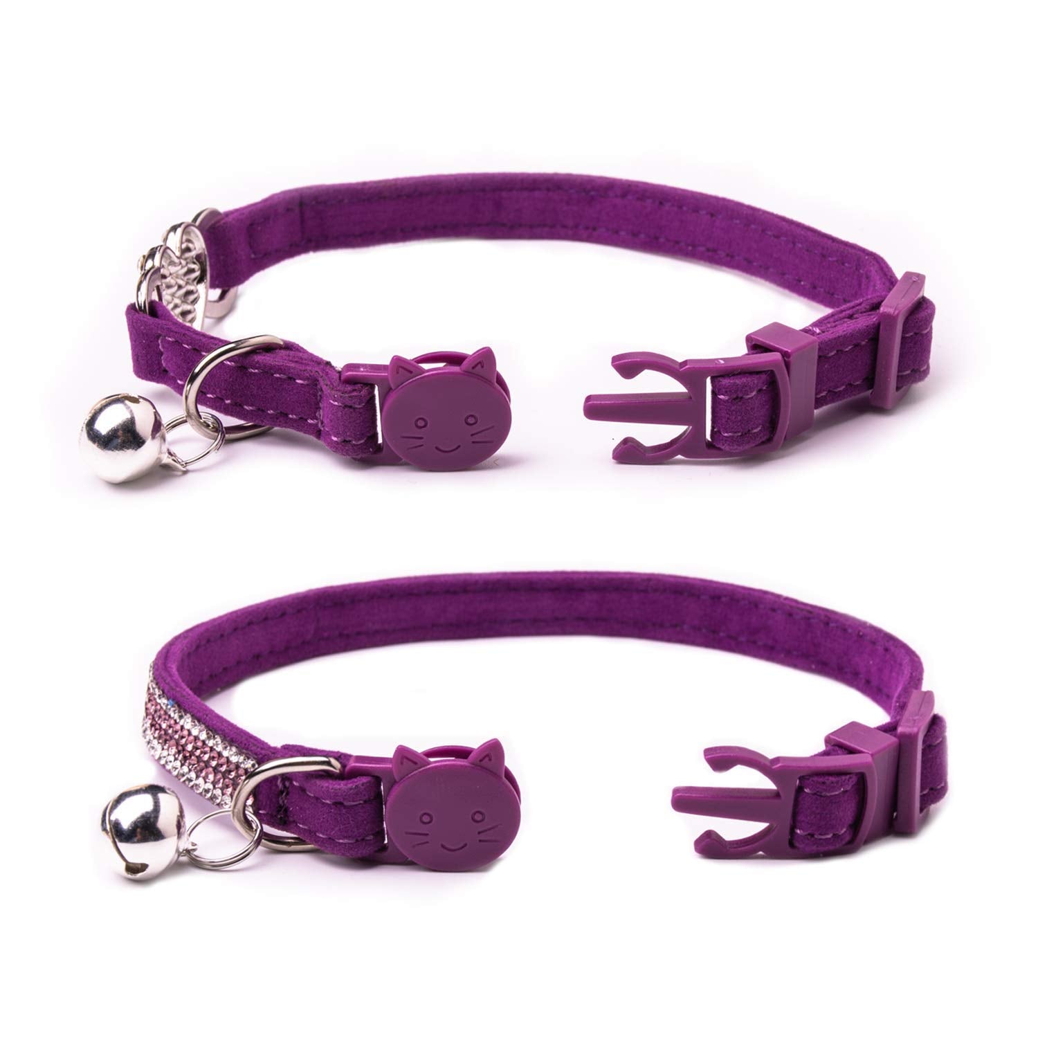 Boombone Rhinestone Cat Breakaway Collar Pack Of 2 Purple Kitten Collars With Bell