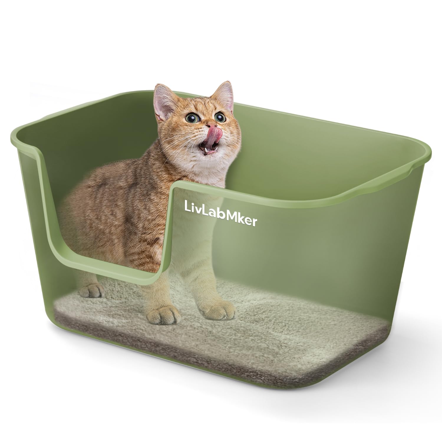 Livlab Mker Extra Large Cat Litter Box - 25' Lx16 Wx13 H Open Top High Sided Pan, Xl For Big Cats, High Wall Jumbo Litter Box, 