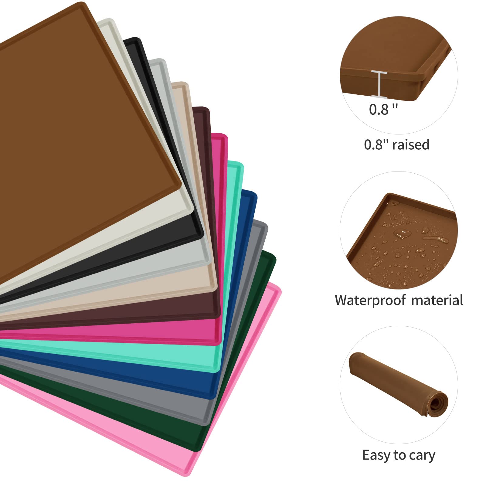 EIOKIT Dog Food Mat,Silicone Waterproof Food Tray,Non Slip Pet Bowl Mats Placemat,0.8  Raised Edge,Suitable for Most Small and M