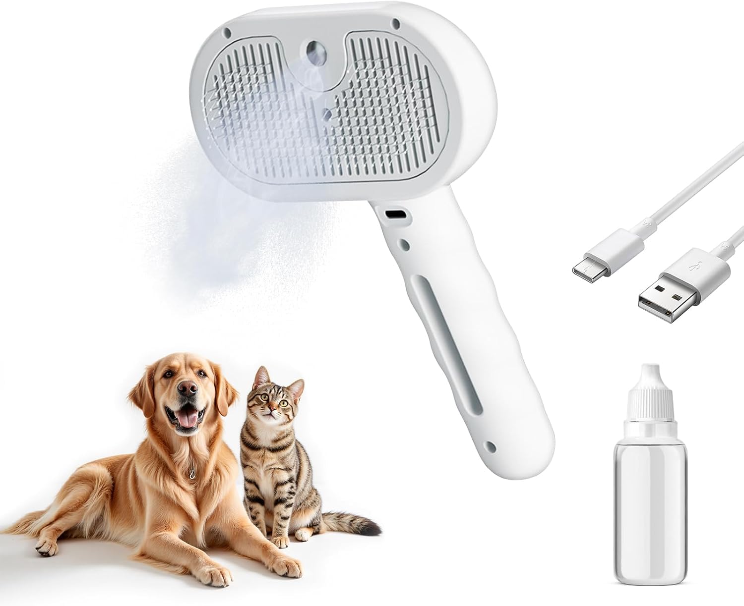 Pet Steam Brush For Dog And Cat3 In 1 Spray Hair Removal Combsteam For Shedding & Groomingwater Brush For Long And Short Haired 