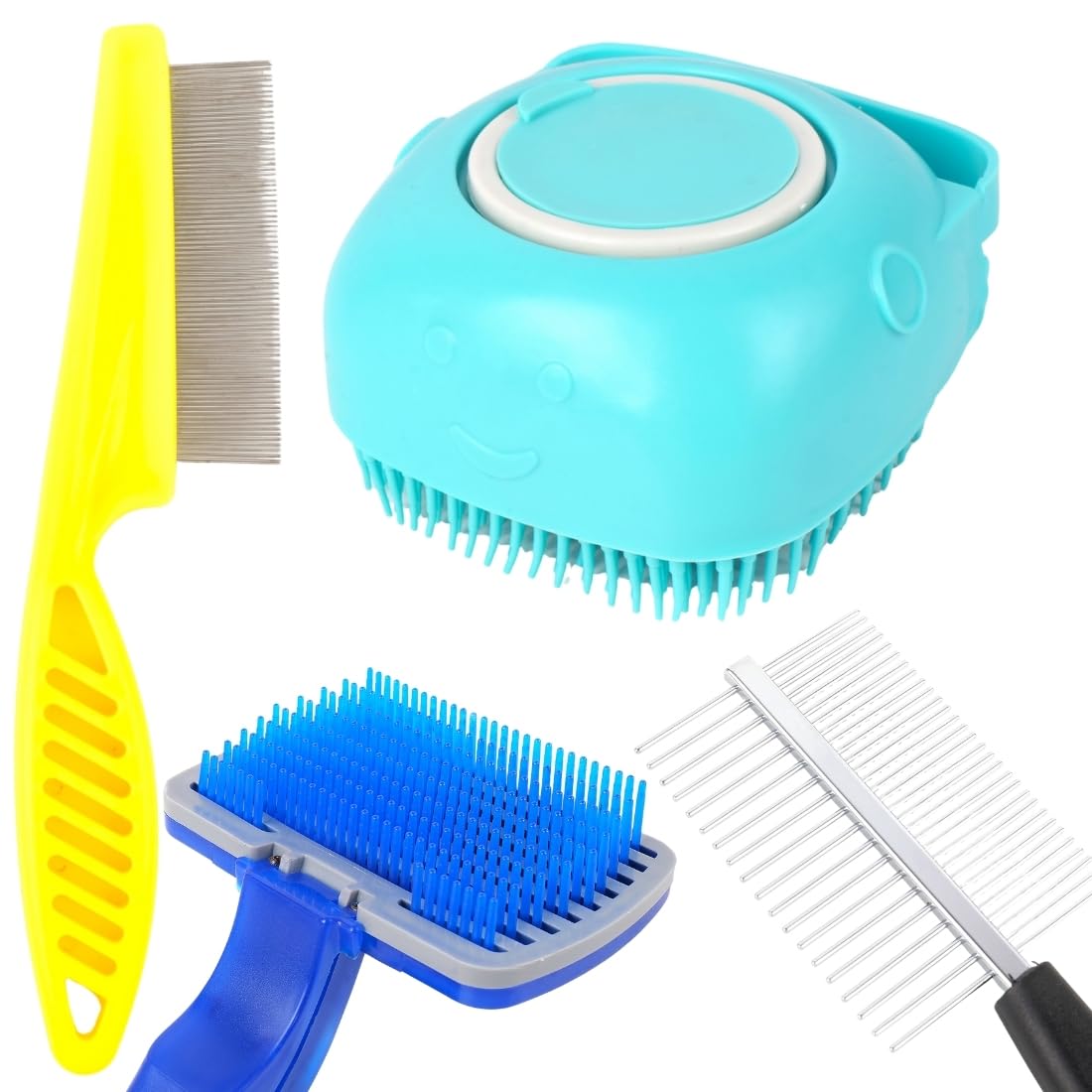 Pet Grooming Brush Set, SelfCleaning Dog Brushes With Metal Comb, Blue And Turquoise, Professional Deshedding Tools For Dogs(Pa