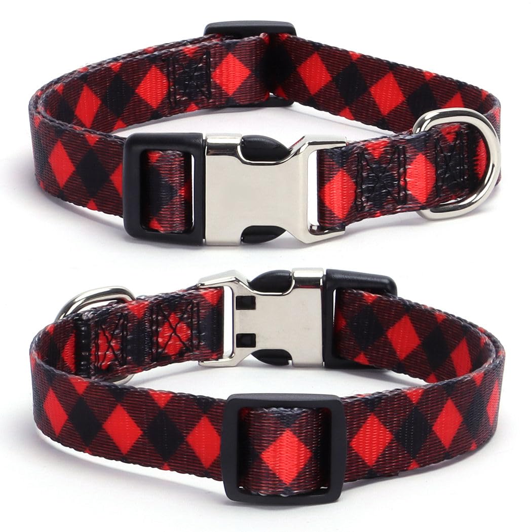Red Plaid Dog Collars For Medium Dogs, Pretty Pattern Dog Collar Metal Buckle Durable Soft Girl Puppy Collars For Xsmall Small M