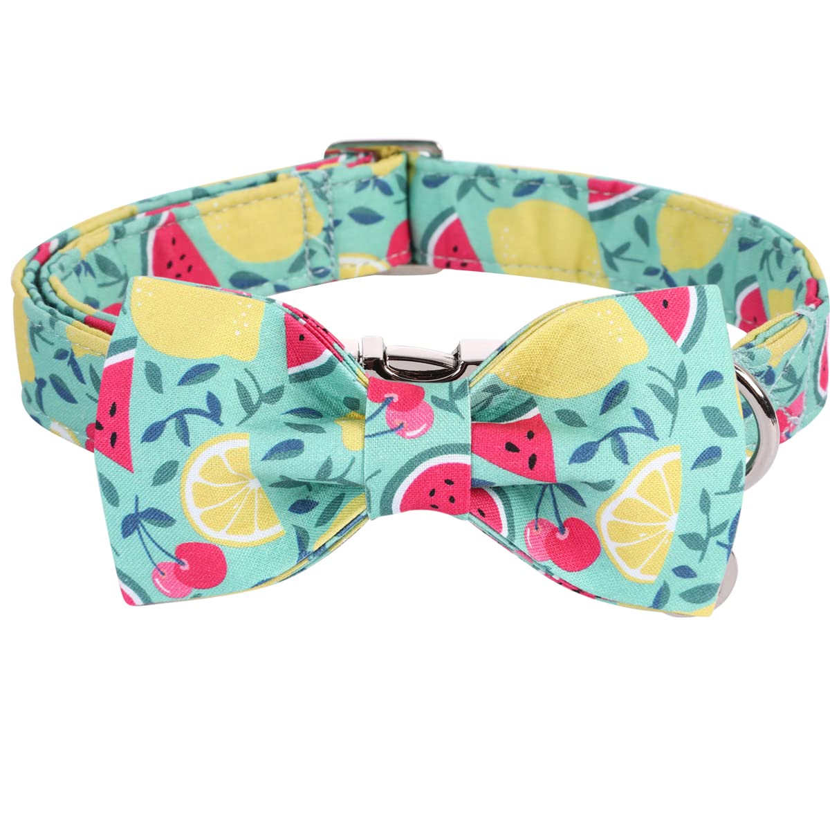 Dogwong Cotton Summer Dog Collars, Lemon Bowtie Dog Collar, Adjustable Heavy Duty Girl Dog Collar With Bow For Small Medium Larg