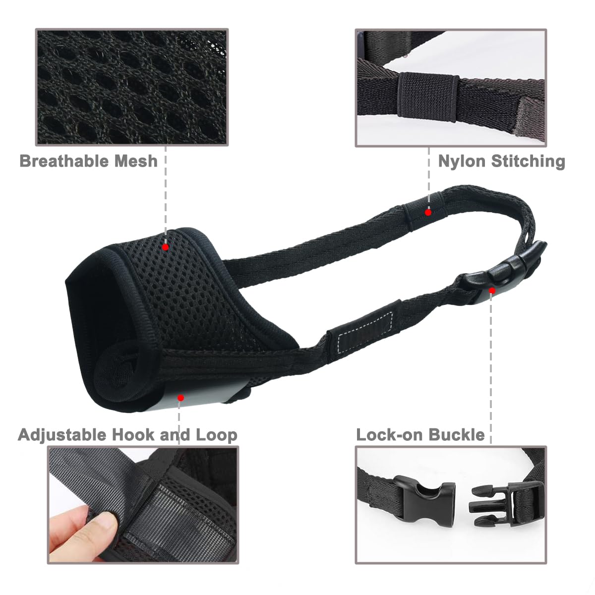 LUCKYPAW Dog Muzzle Anti Biting Barking and Chewing with Comfortable Mesh Soft Fabric and Adjustable Strap, Suitable for Small,