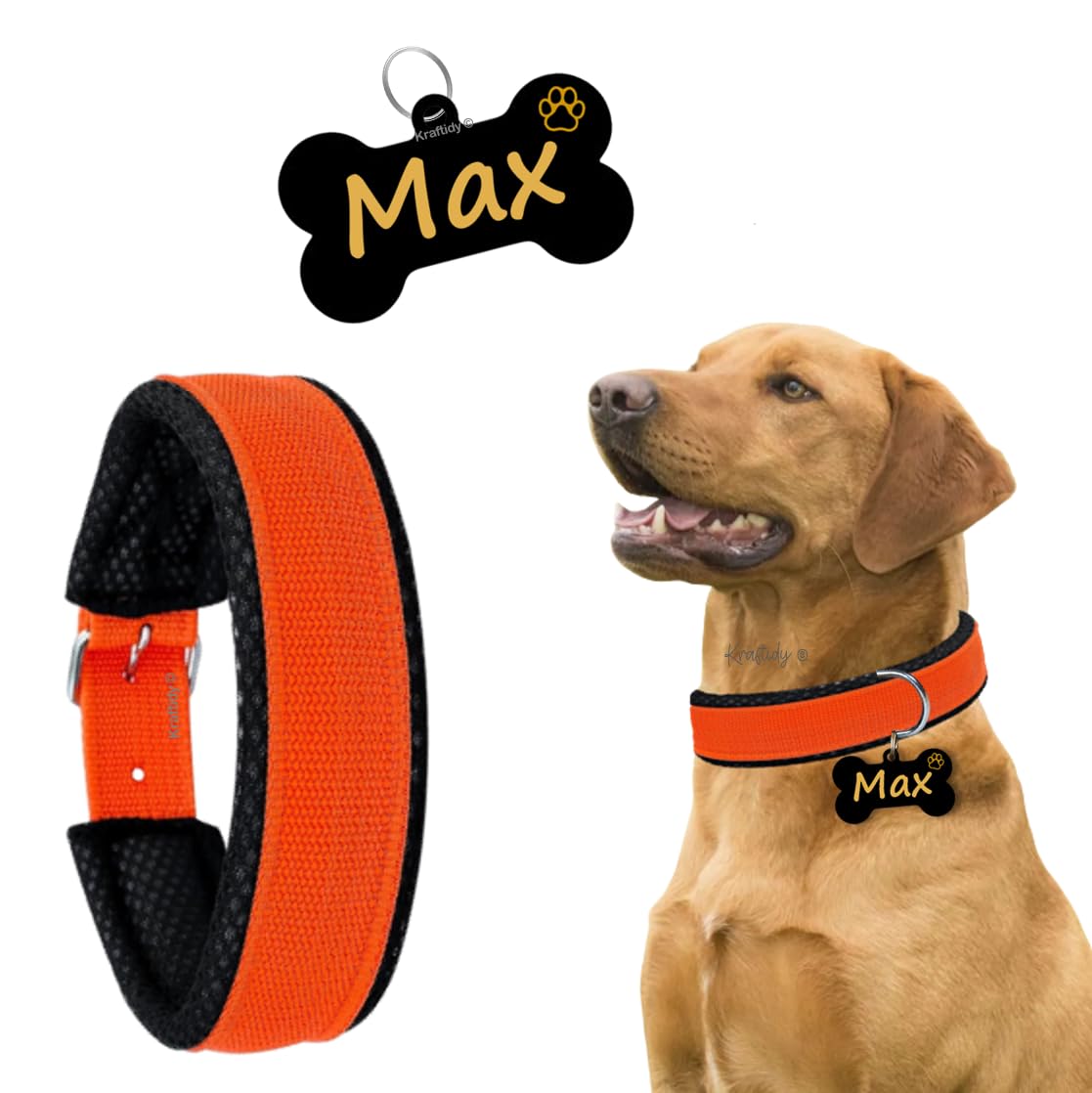 Kraftidy Nylon Dog Collar Belt With Name Tag Id Customized For Small Medium Large Dogs Neck Collar With Personalized Dog Name (O