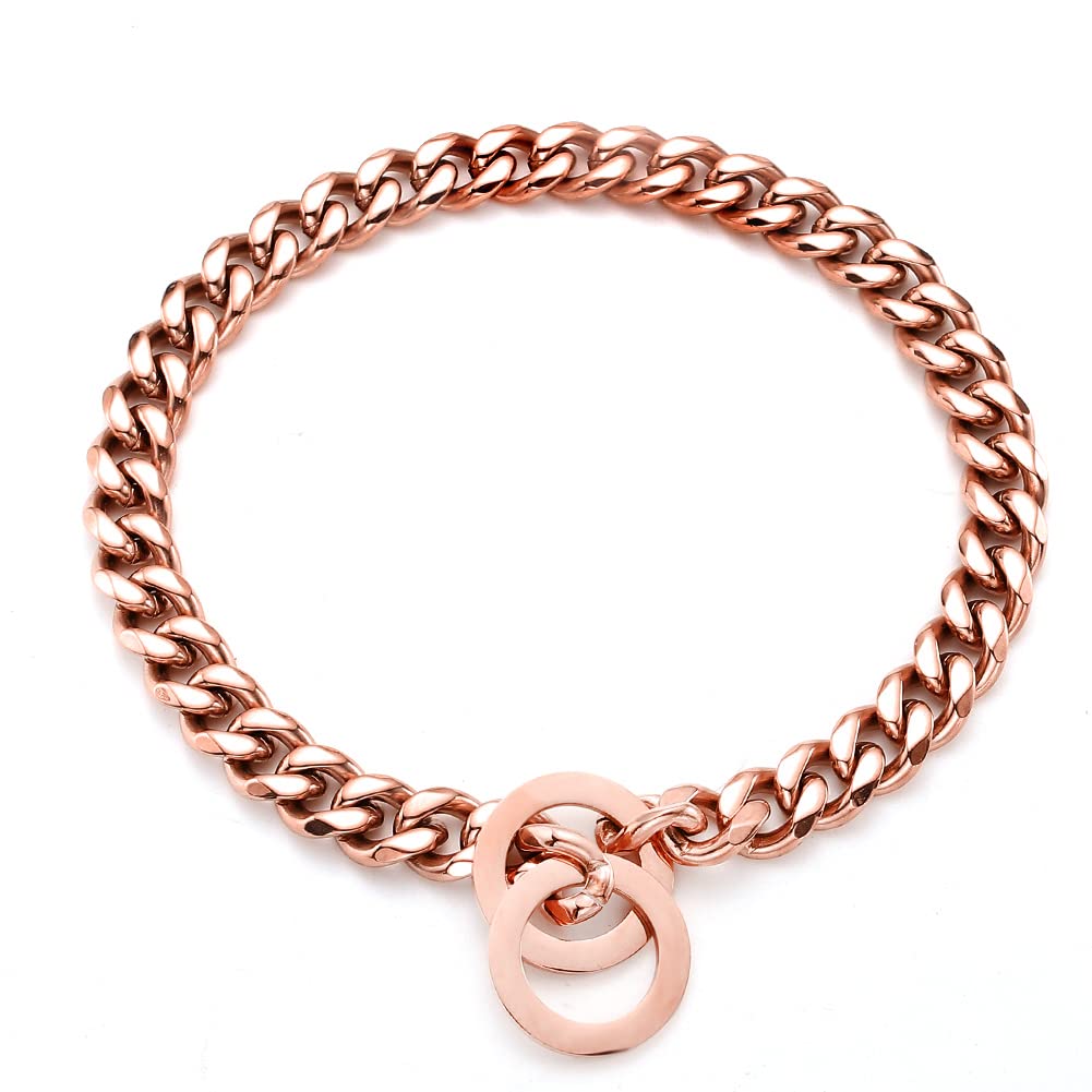 Rumypet Rose Gold Dog Chain Collar 11Mm/15Mm/19Mm Stainless Steel Cuban Link Chain Collar For Small Medium Large Dogs(11Mm,24Inc