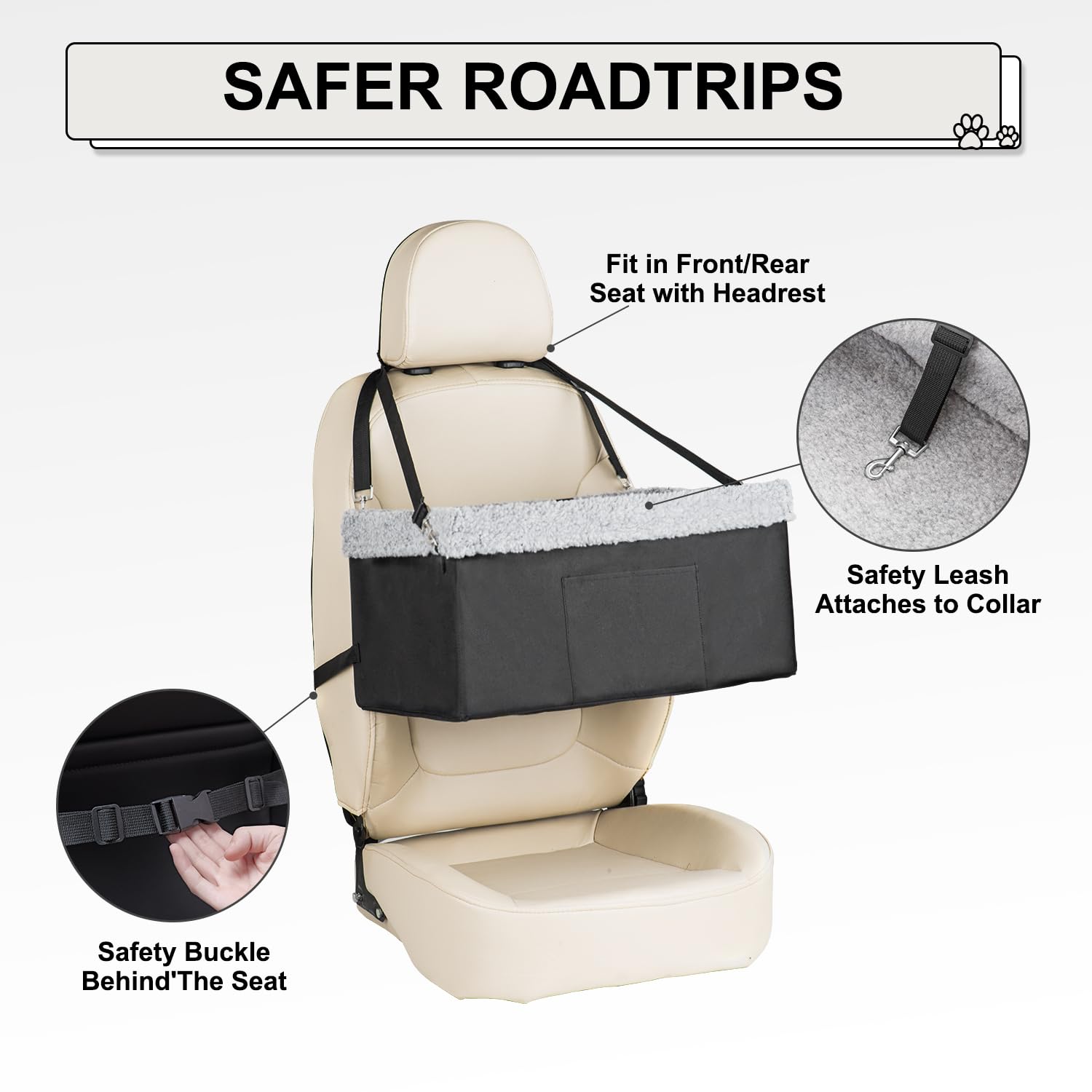 MARSLABO Dog Car Seat for Small Dogs, XL up to 30lbs, Black, Double-Layer Oxford Fabric, Metal Frame Construction