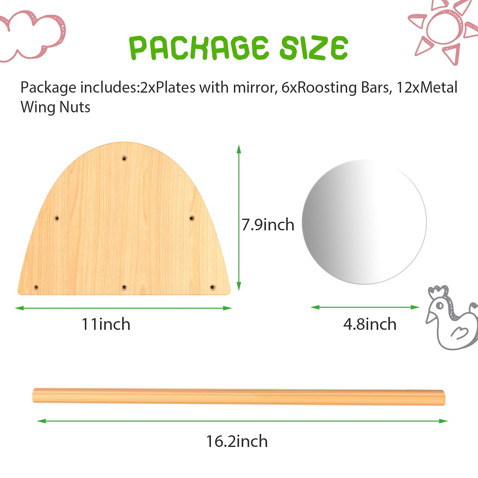 Ensayeer Bamboo Chicken Perch With Mirror, Strong Roosting Bar For Coop And Brooder, Training Perch For Large Bird, Hens, Parrot