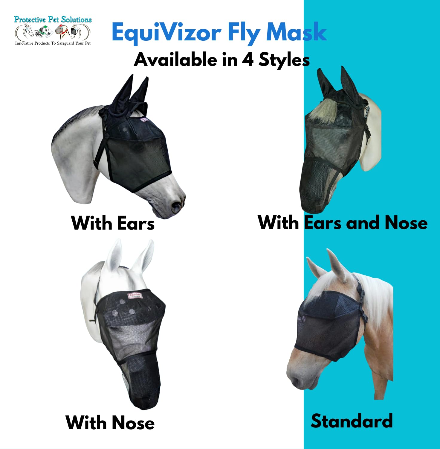 EquiVizor 95% UV Eye Protection (Full) Horse Fly Mask with Ears. Designed to Stay On Your Horse, Off The Ground.