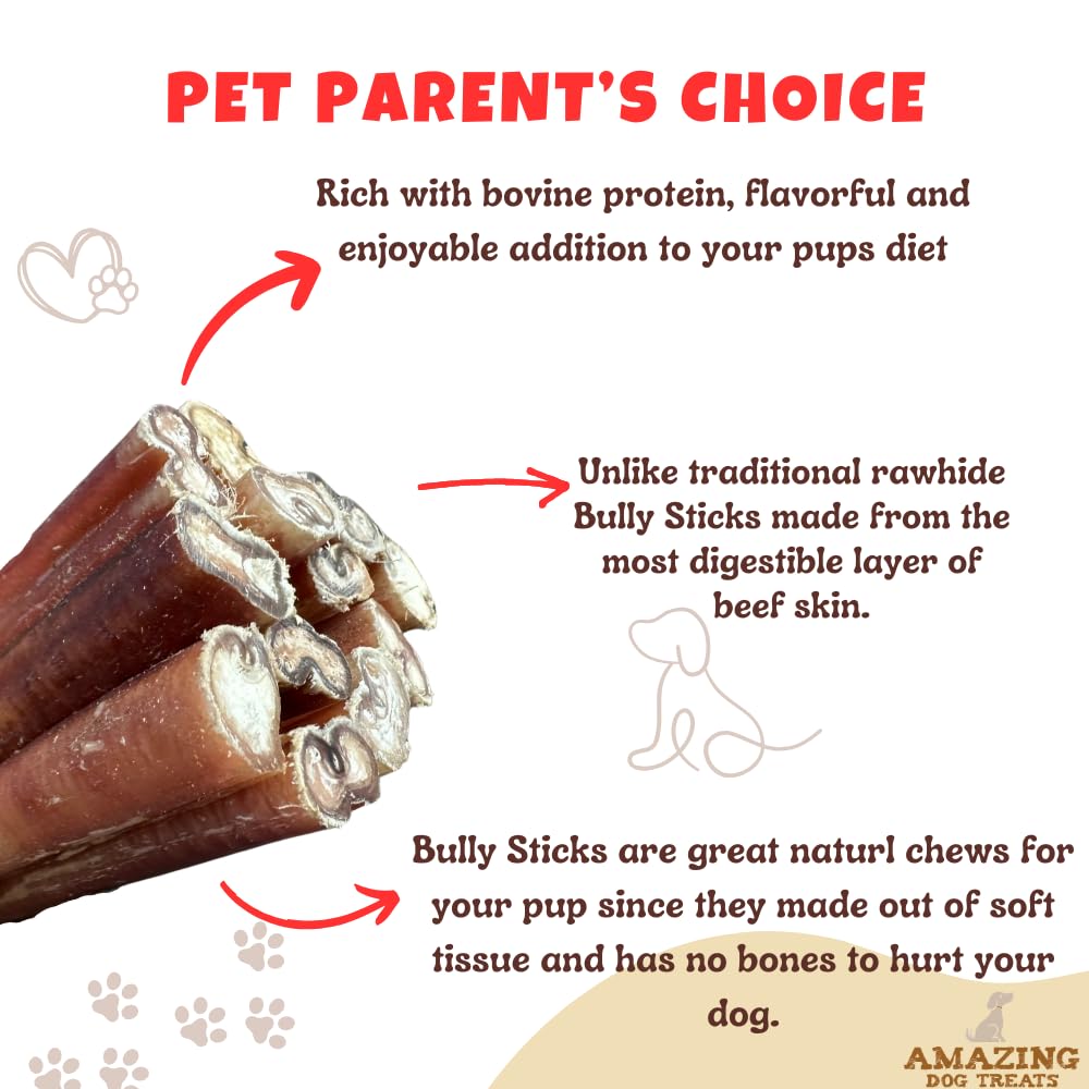 Amazing Dog Treats - Bully Sticks for Small Dogs (6 Inch Junior - 12 Count) - Premium Thin Bully Sticks for Dogs - Best Bully St