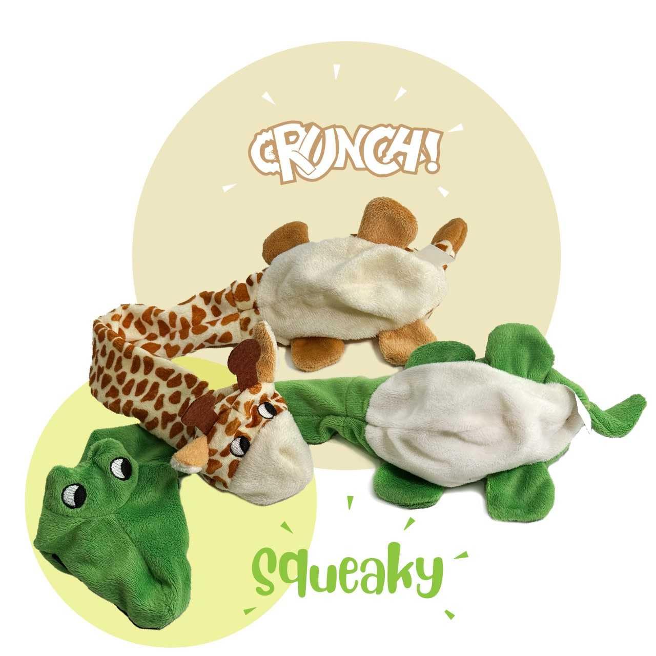 Trenton Gifts Extra Long Stuffing Free Dog Toys With Squeaker. Set Of 2. Giraffe And Alligator