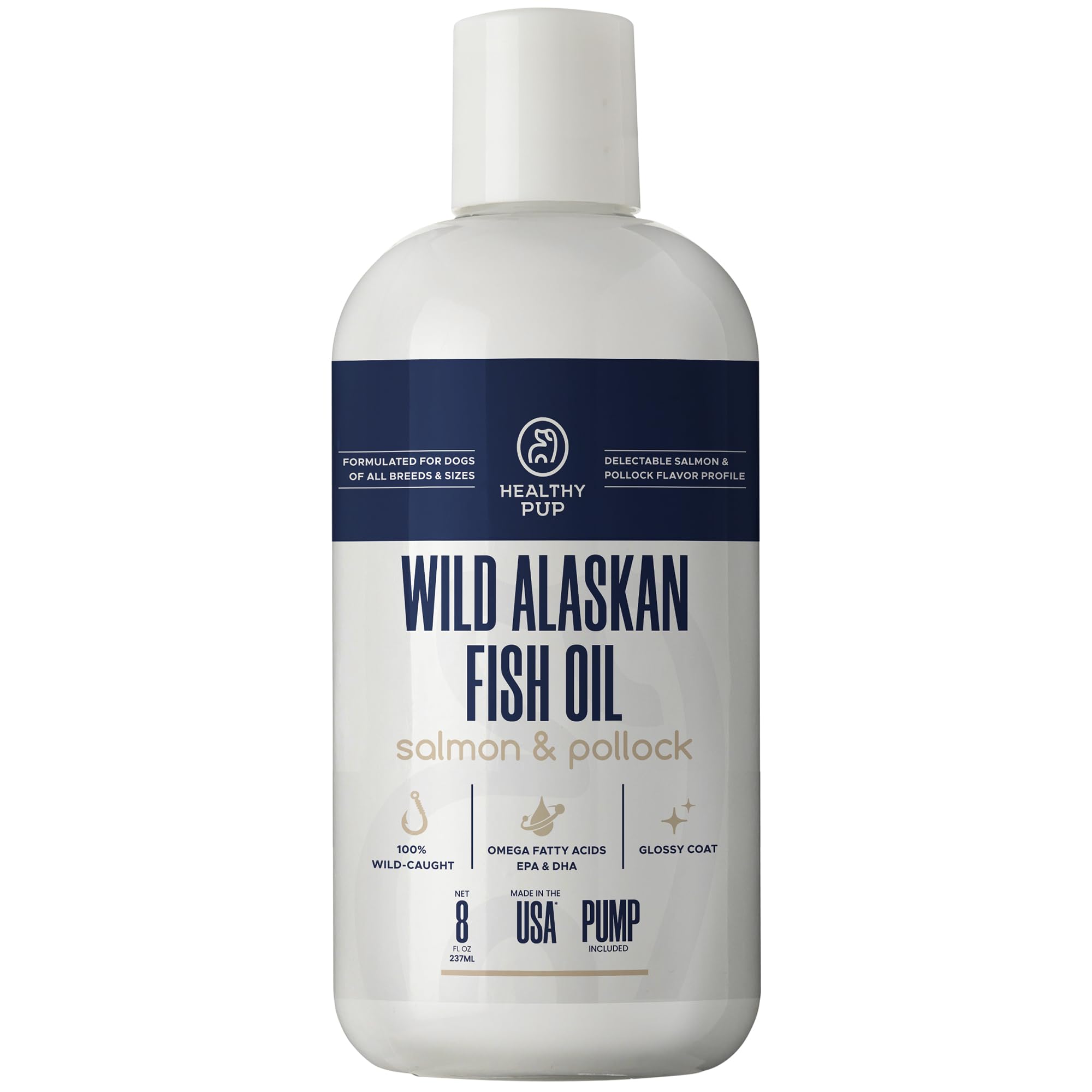 Wild Alaskan Salmon Oil for Dogs with Pollock - 8 oz of Pollock and Salmon Oil, Omega 3, EPA, and DHA - Dogs Skin and Coat Suppl