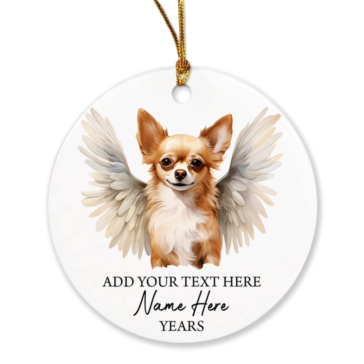 Personalized Chihuahua Dog Memorial Ornament, Gifts For Dog Owners, Chihuahua With Angel Wings Ornament, Loss Of Chihuahua Dog Sympathy Gifts, Customized Text Name & Year Christmas Tree Hanging