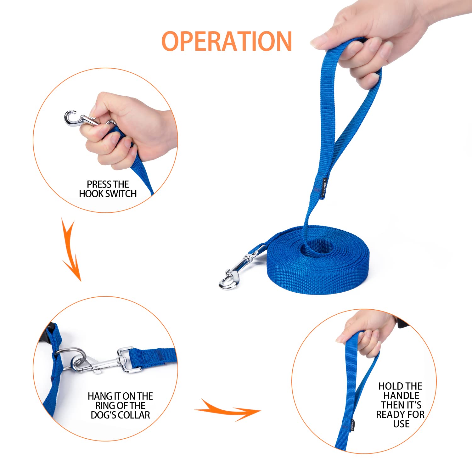 Siumouhoi Strong Durable Nylon Dog Training Leash, 1 Inch Wide Traction Rope, 6 Ft 10Ft 15Ft Long, For Small And Medium Dog (Blue, 15 Feet)