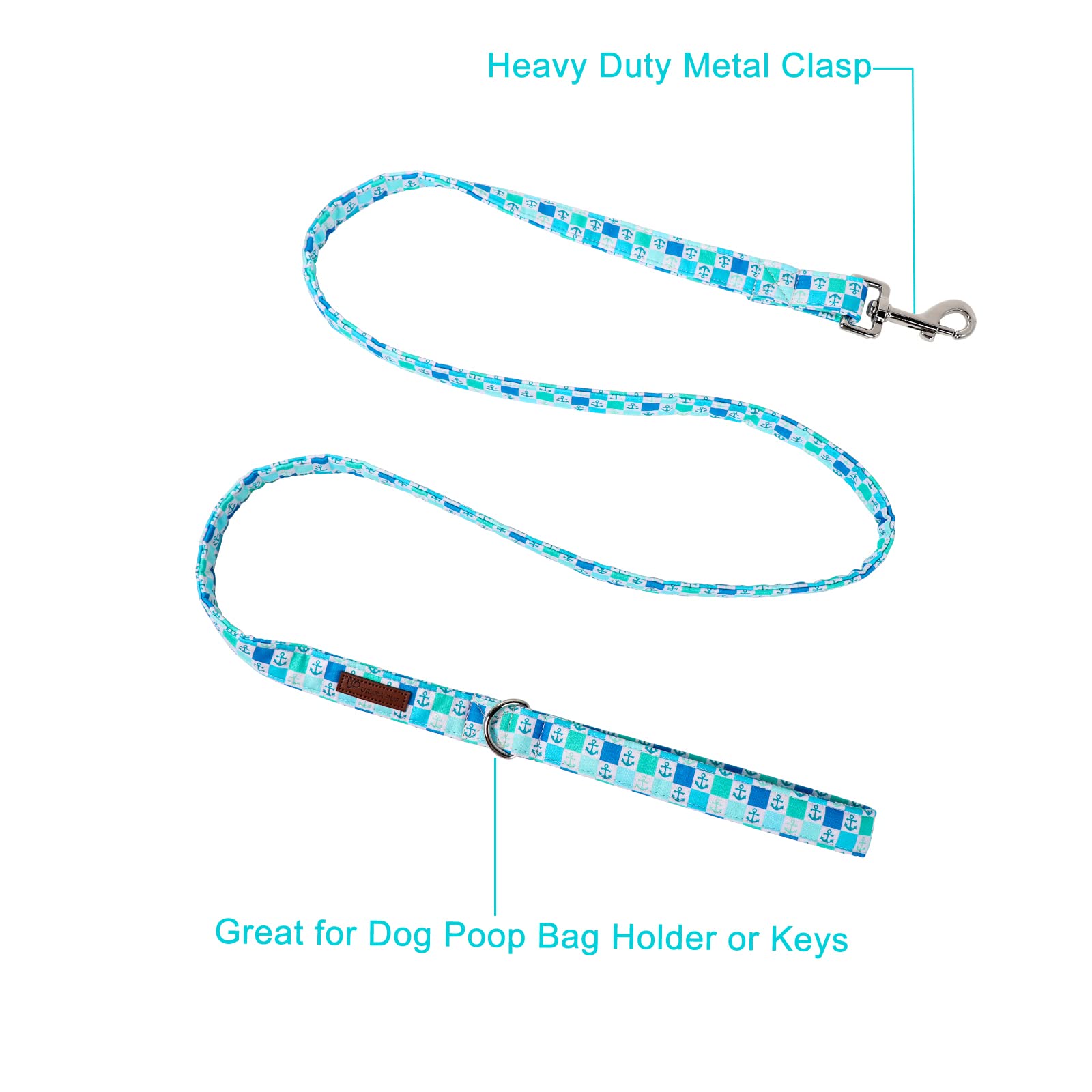 Up Urara Pup Summer Dog Leash Match Dog Collar, Sturdy Durable Blue Cotton Dog Leash, Summer Dog Training Leash For Small Medium