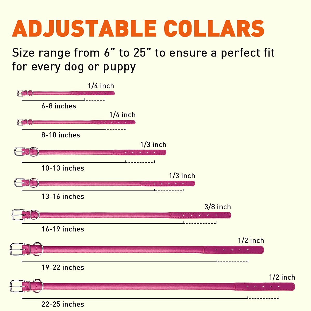 Dogline Soft And Padded Rolled Round Leather Collar For Dogs W1/4'' - L10''-13'' Pink