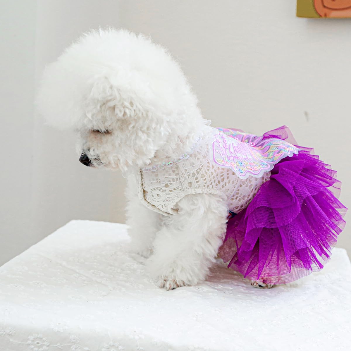 Marupet Fashion Sweet Puppy Dog Blingbling Princess Skirt Pet Dog Lace Cake Camisole Tutu Dress B-Purple L