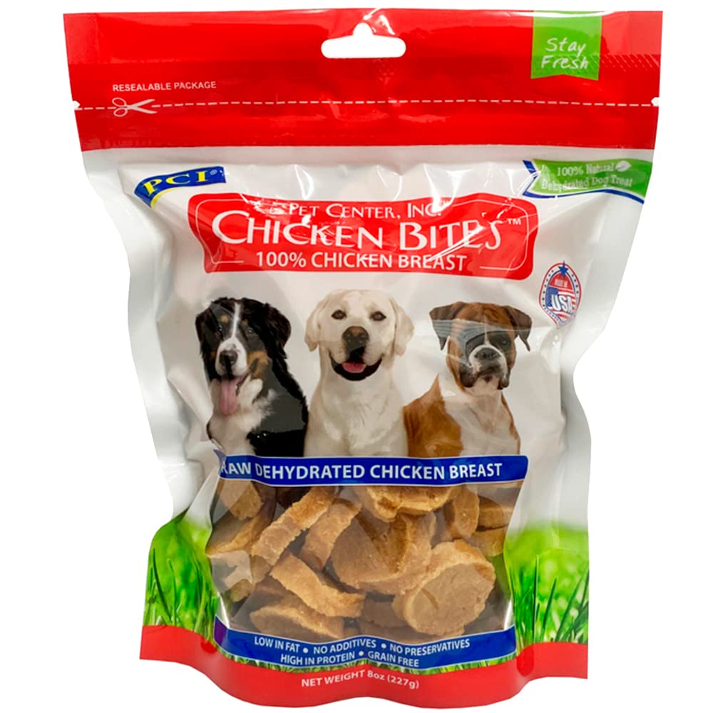 PCI Pet Center Inc. Chicken Bites 100% Chicken Breast Raw Dehydrated Chicken Breast, Made in USA, 8 Ounce Pack