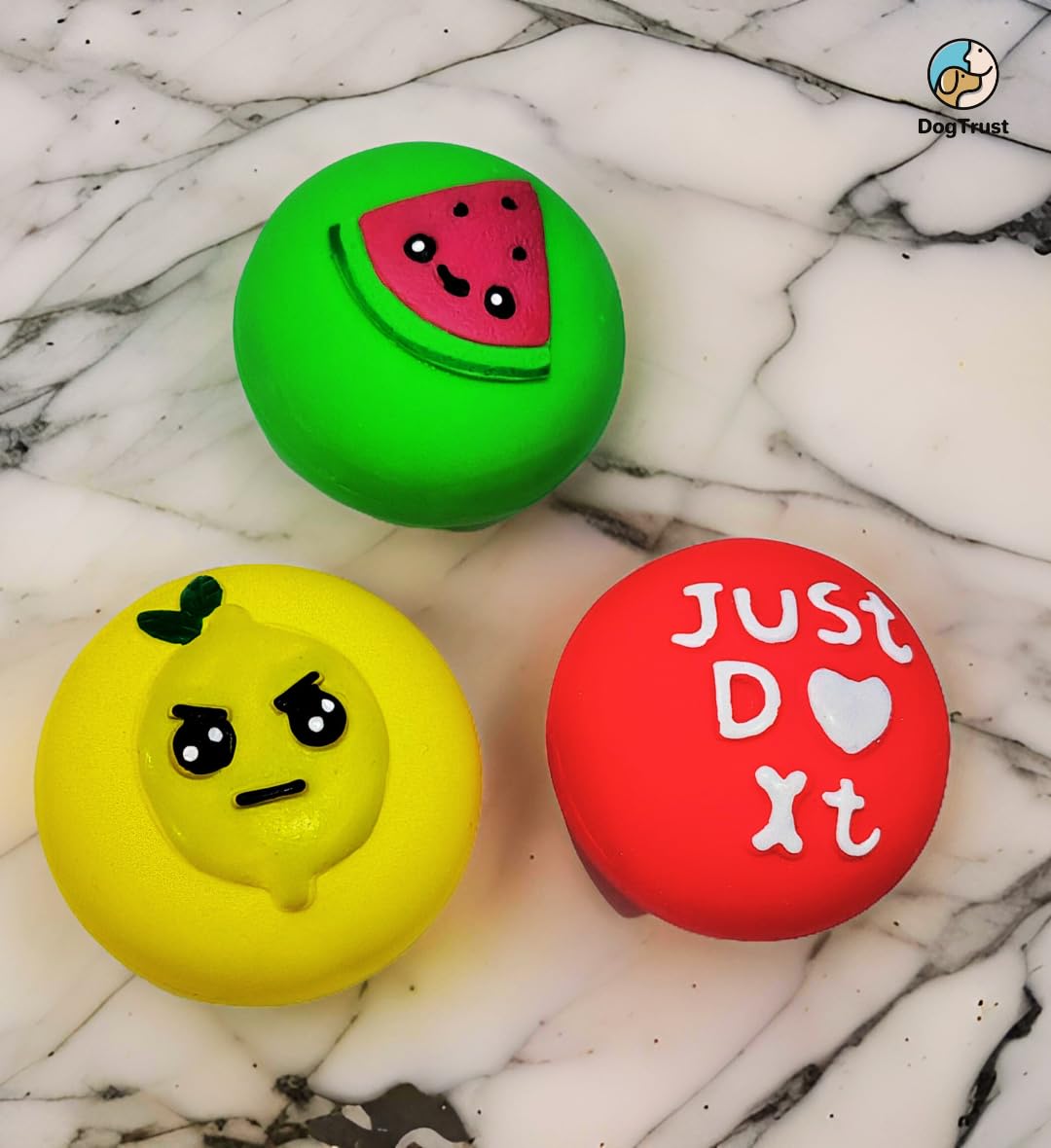 Dog Trust Squeaky Dog Toys  Soft Latex with Funny Cute Face Rubber Dog Ball Suitable for Small Dogs Puppies  Bounce Balls Toys
