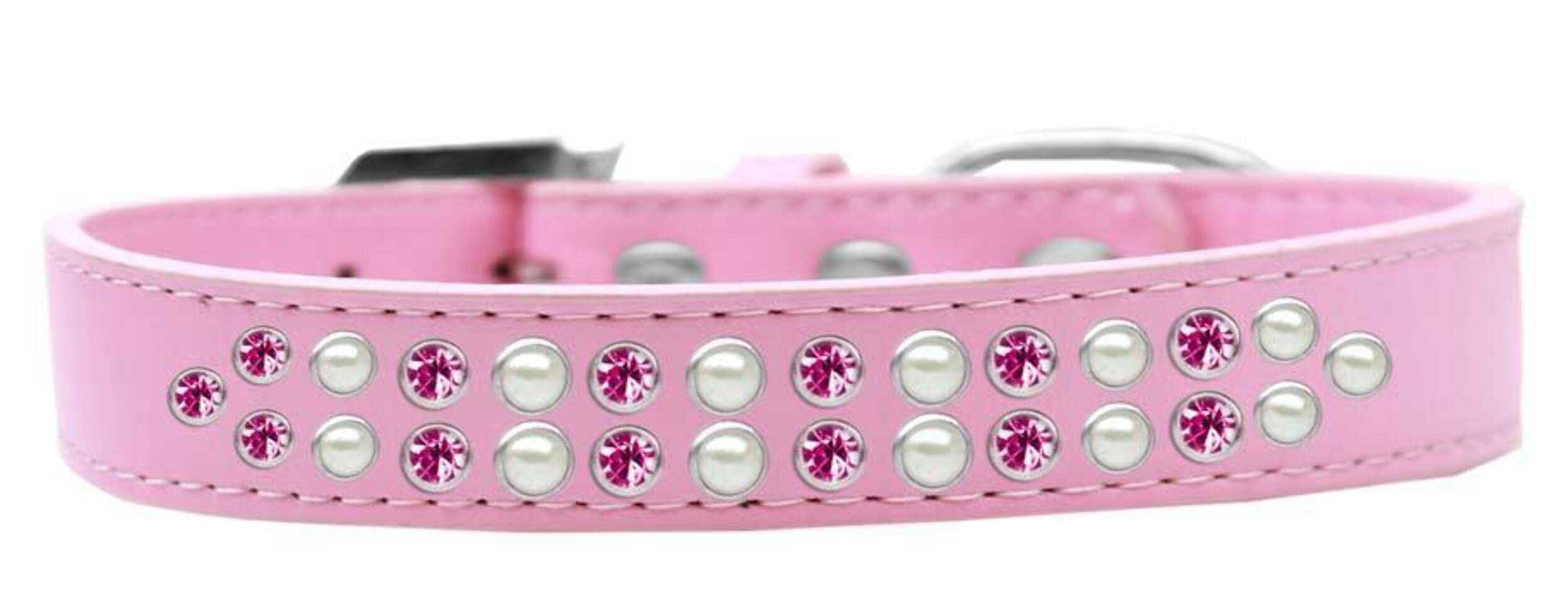 Mirage Pet Products Two Row Pearl and Pink Crystal Ice Cream Dog Collar, Size 16, Blue