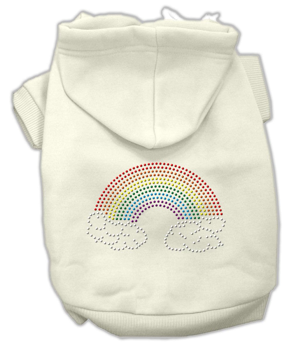 Pet, Dog & Cat Hoodie Rhinestone, "Rainbow" Cream SM (3-6 lbs.)