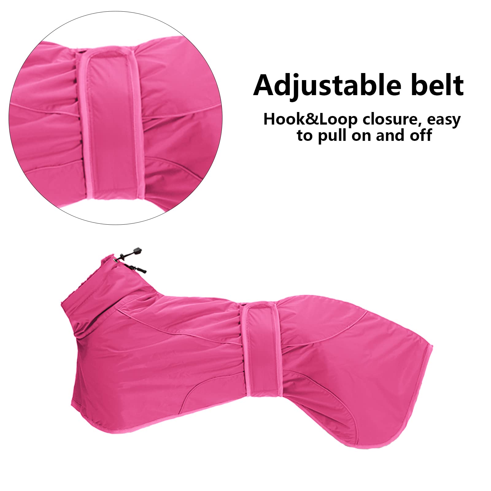 Greyhound Winter Coat, Whippet Coat With Padded Fleece Lining, Water Resistant Dog Jacket With Adjustable Bands And Reflective - Pink - Large