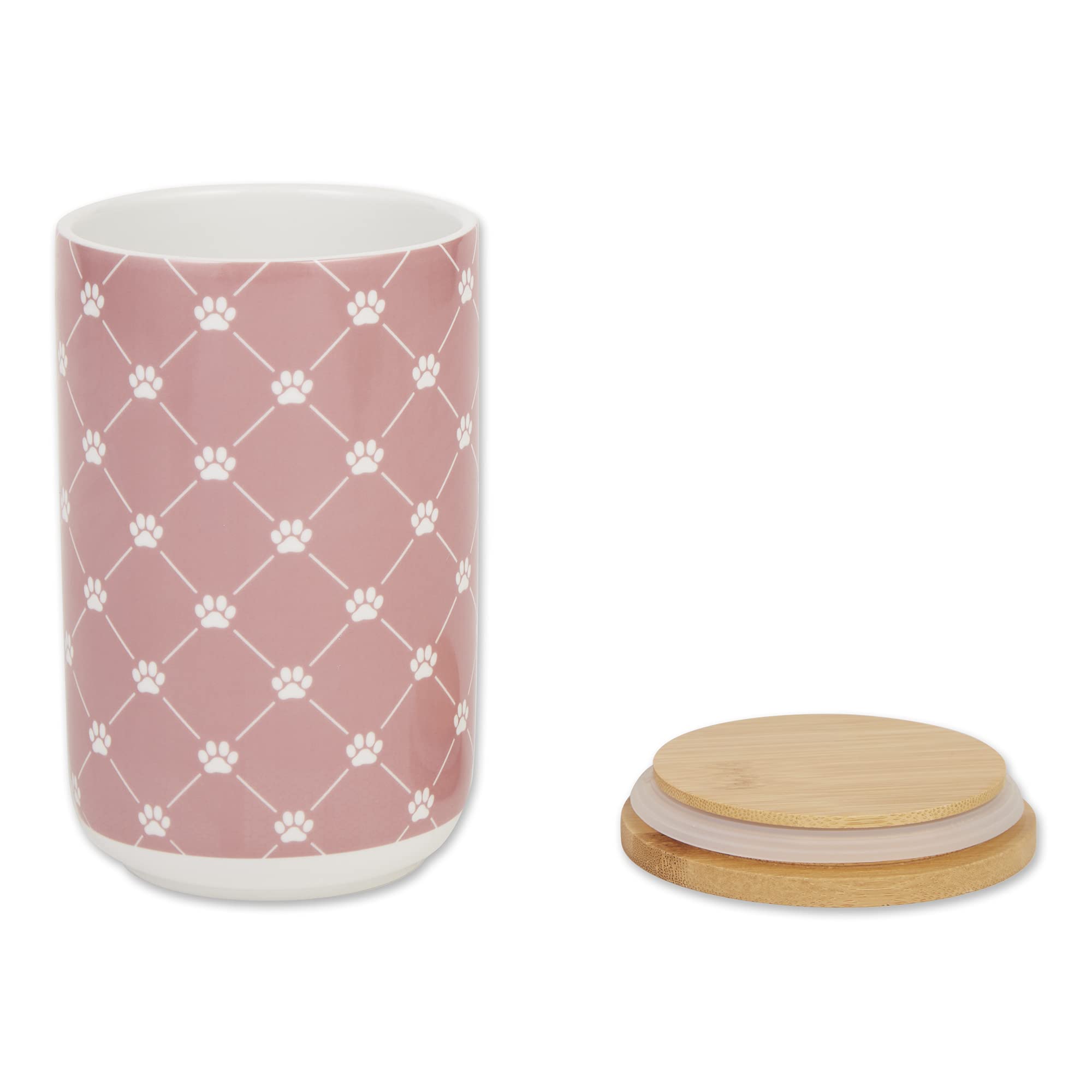 Bone Dry Trellis Paw Print Pet Treat Canister with Bamboo Lid Dog & Cat Treat Jar for Countertop Storage, Keep Training Bones &