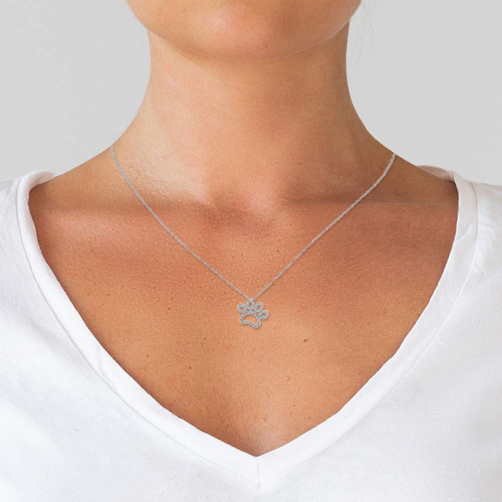 Diamond Dog Cat Paw Print Necklace for Women in 925 Sterling Silver 1/10ct (I-J, I3), 18 inch, by Keepsake