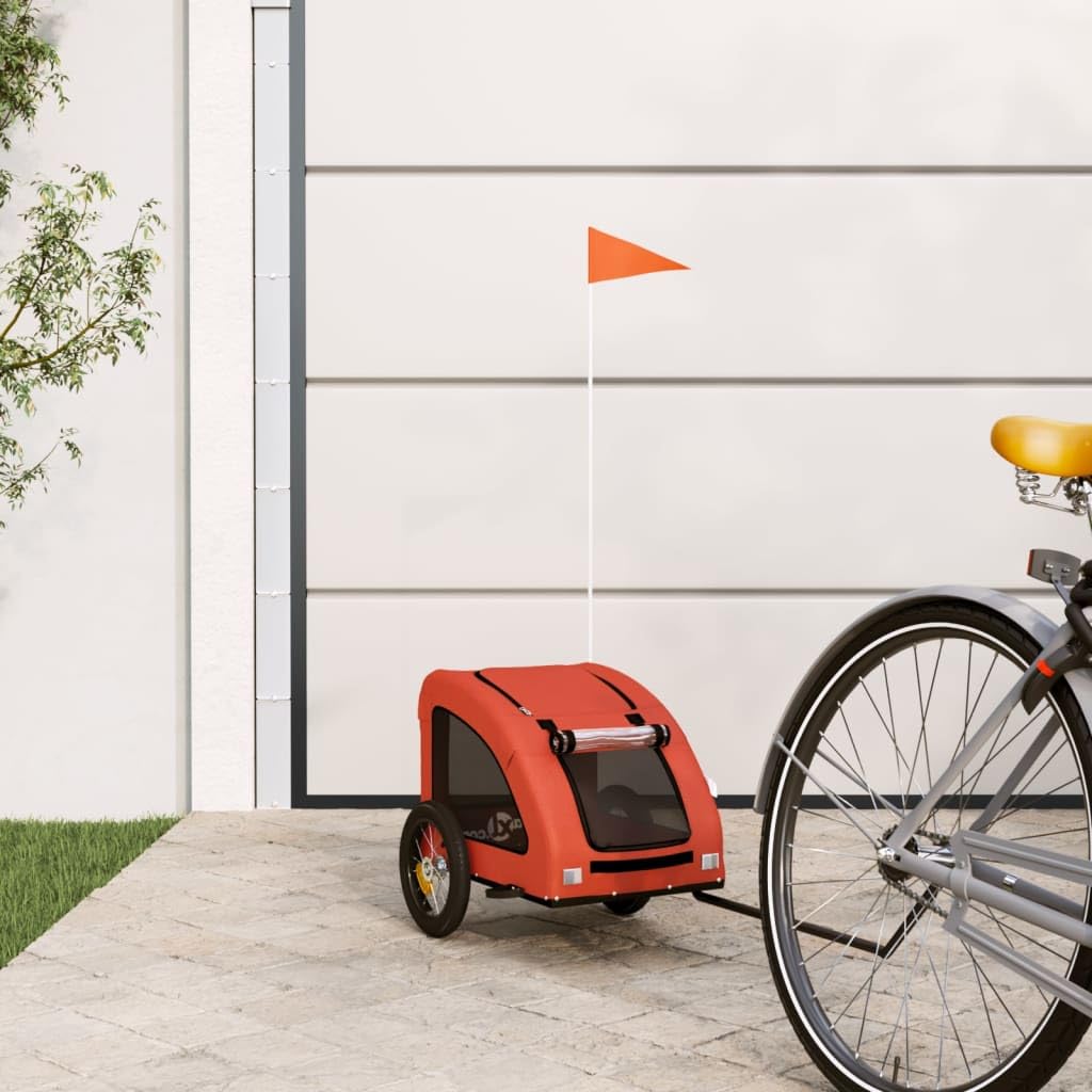 vidaXL Pet Bike Trailer for Small Dogs - Orange Oxford Fabric/Strong Iron Frame/Ventilated with Cover, Reflectors & Safety Flag