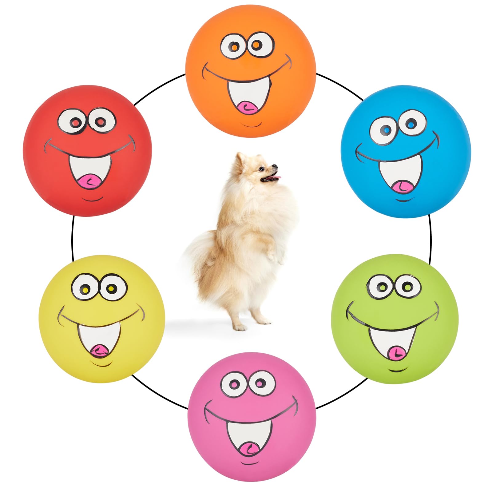 Gulucute Latex Squeaky Toys, Smile Face Squeaky Balls For Puppy Chewing, Durable Teething Rubber Soft Interactive Fetch Play Dog