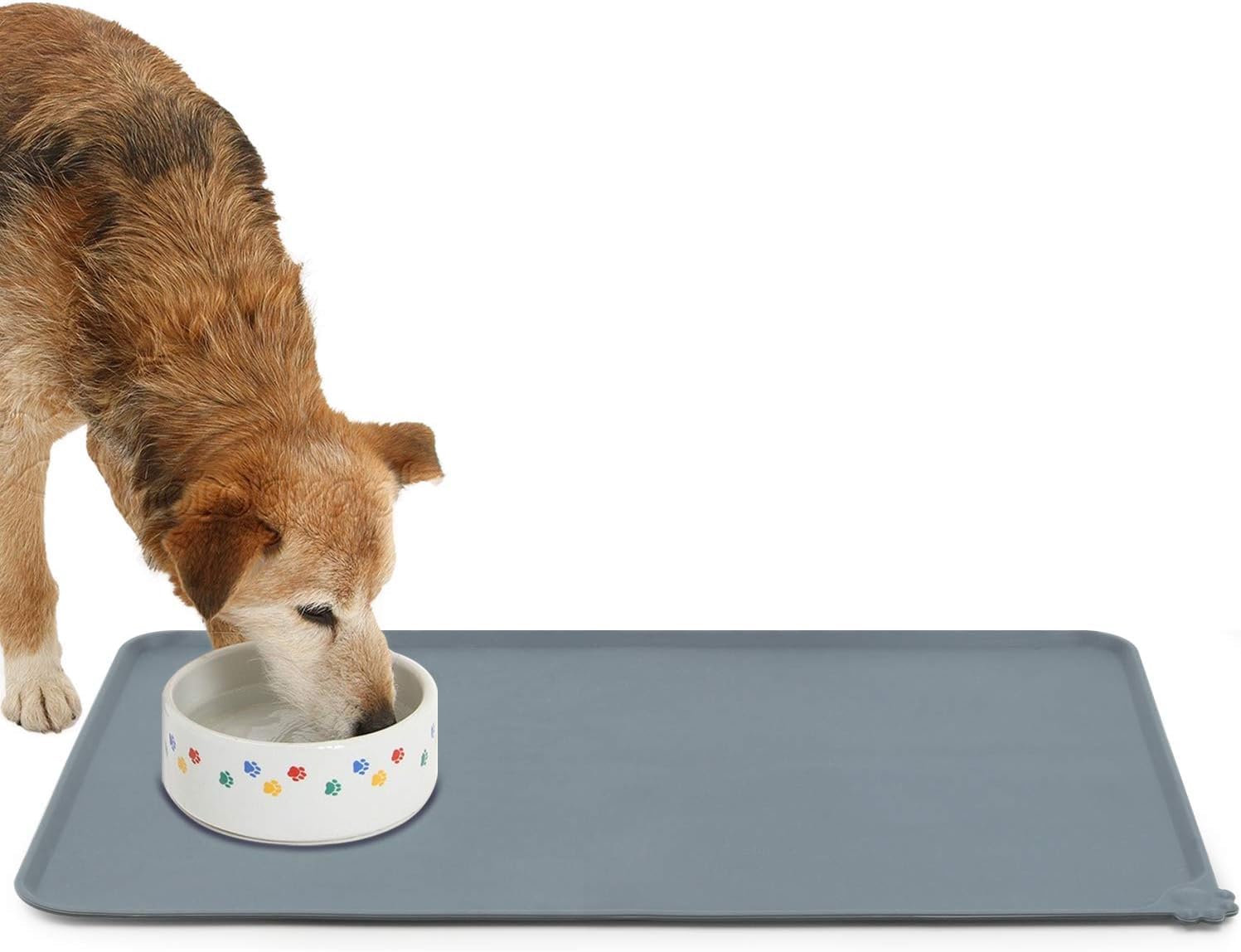Silencio Silicone Waterproof Dog Cat Pet Feeding Mats, 19 * 12 Inch AntiSlip Pet Bowl Mats, Fda Grade Pet Feeding Mat (Grey)