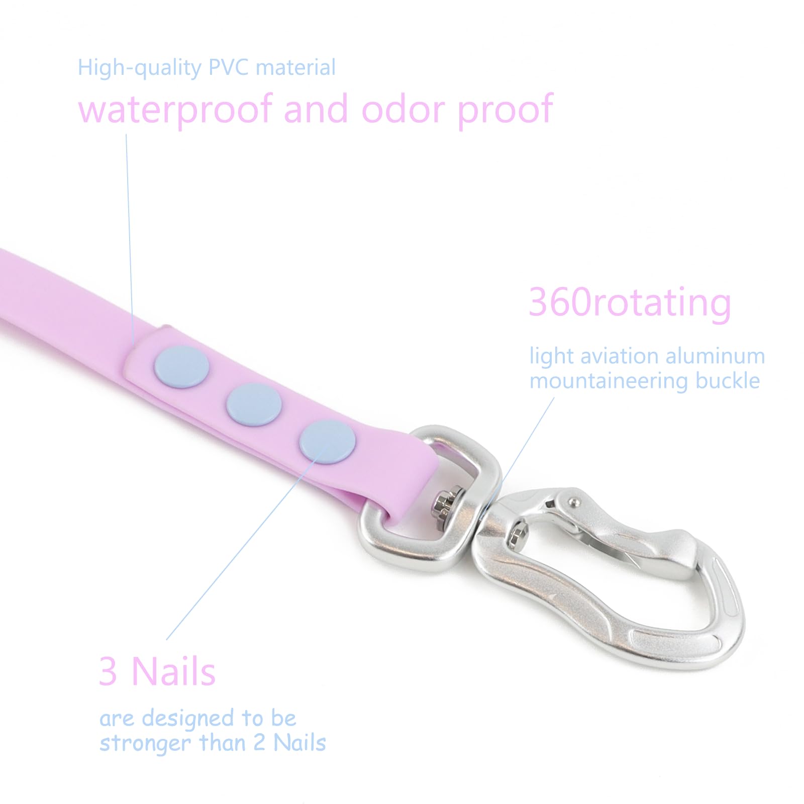 Wolfone Waterproof Dog Leash Carabiner Leash For Dogs Soft Handle Easy Care 5Ft*15Mm*2.0Mm Sweet Lilac