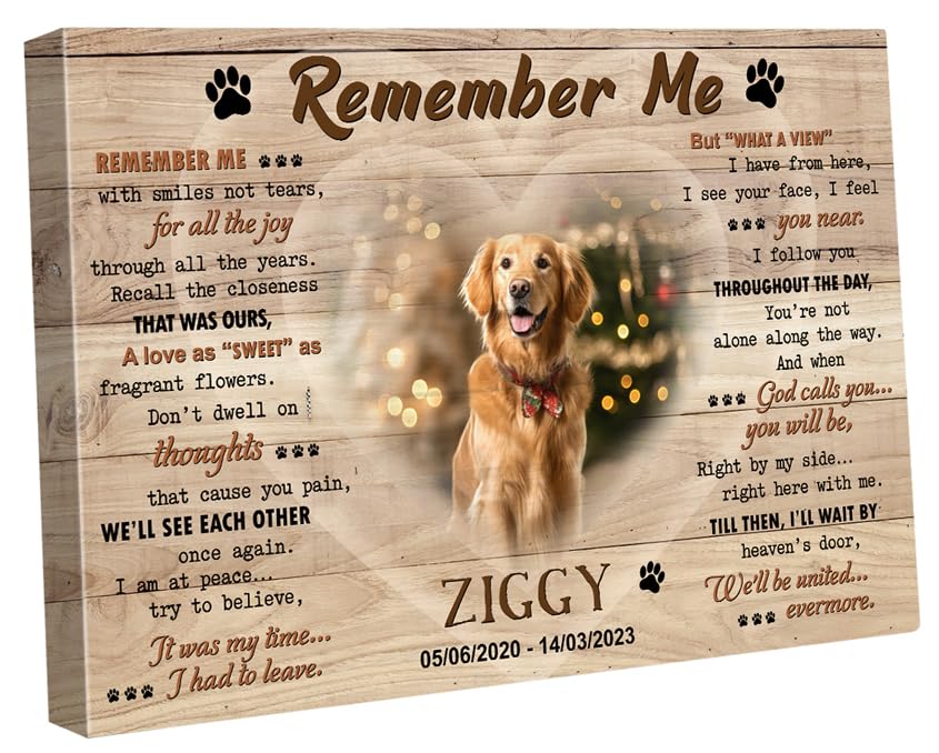 S101613 Dog Memorial Landscape Canvas Gifts, Remember Me Mom, Sympathy Personalized With Picture Date