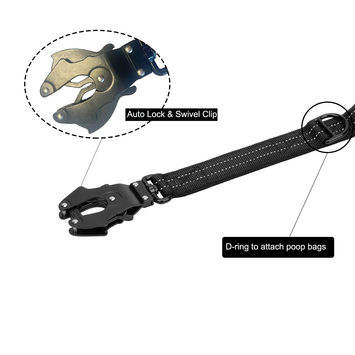 Icefang Short Dog Leash 18 Inch Reflective Nylon Traffic Leash With Padded Handle,Heavy Duty Auto Lock Swivel Clip For Medium La