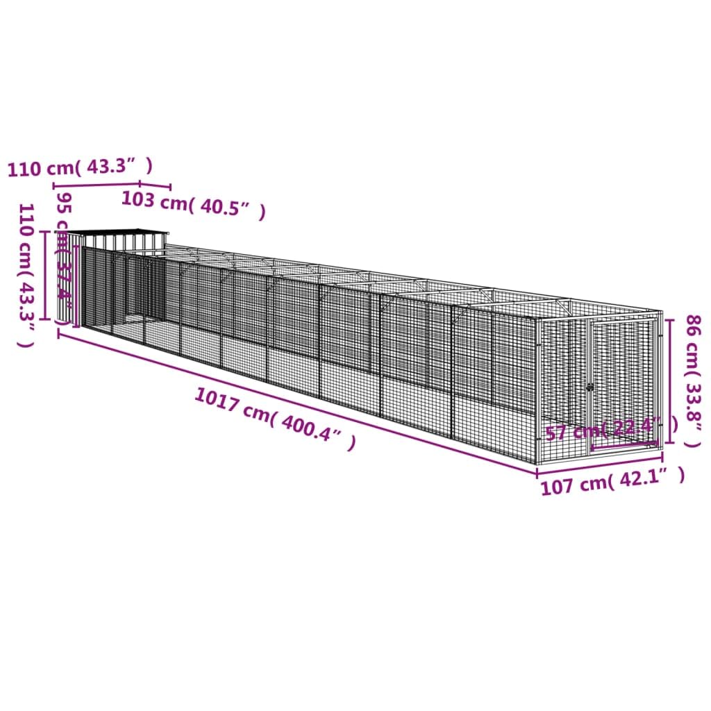 vidaXL Dog House with Run Anthracite 43.3x400.4x43.3 Galvanized Steel
