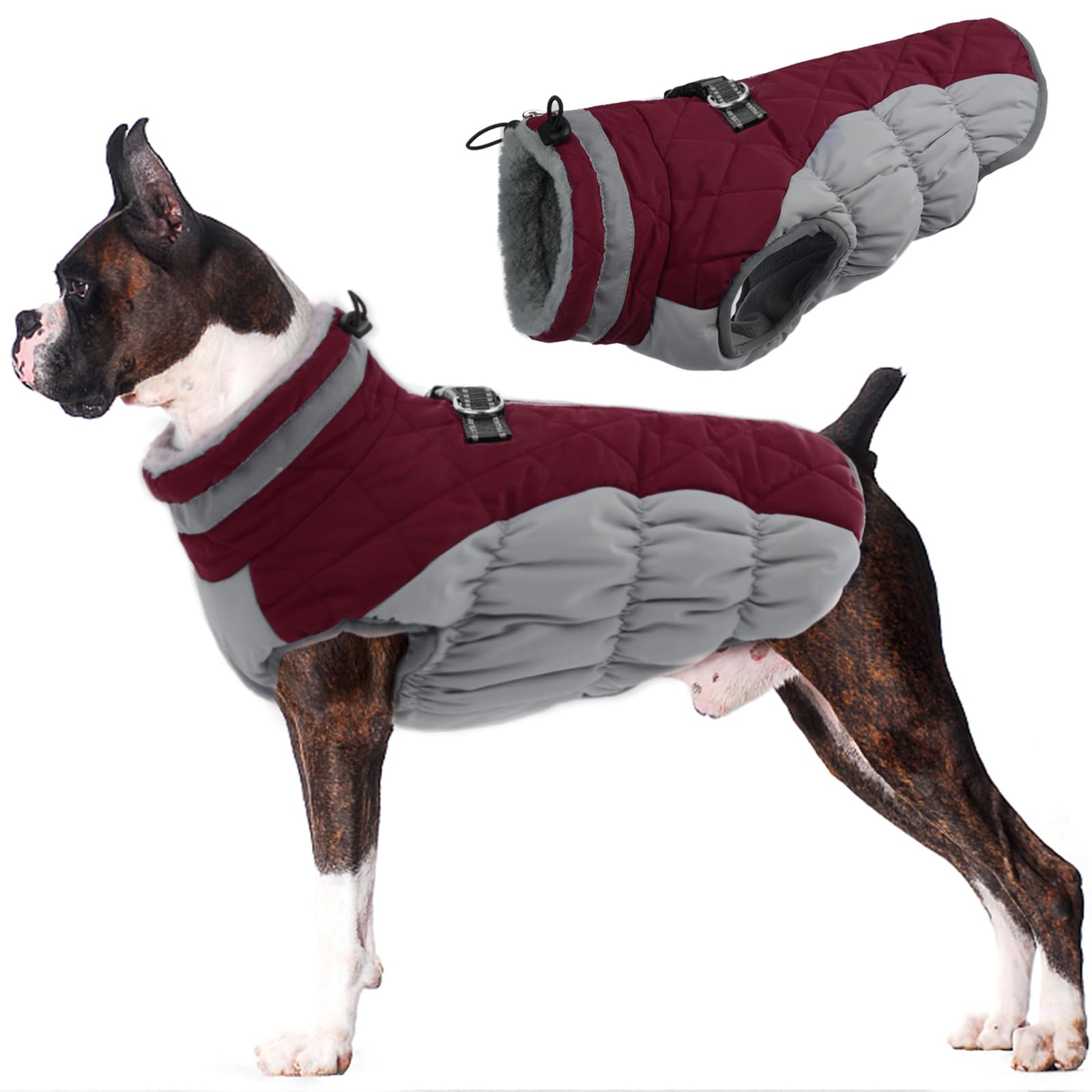 Lelepet Warm Dog Winter Coat,XX-Large Dog Coat Waterproof Dog Jacket with Harness Dog Cold Weather Coats Windproof Reflective Do