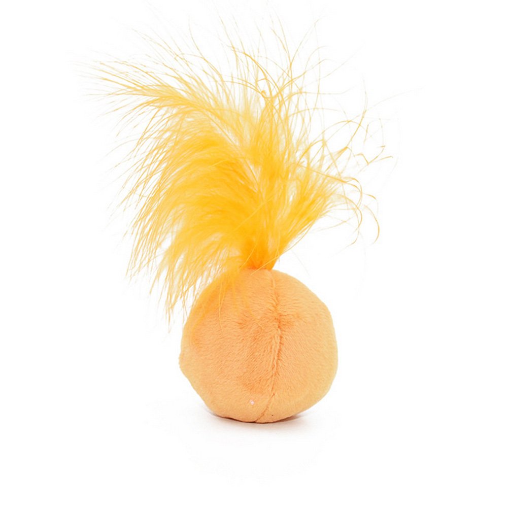 Petfavorites Furry Rattle Ball Cat Toy With Feather And Catnip - Interactive Pom Pom Balls For Cats, Soft And Lightweight, 2 Inch, 3 Pack.