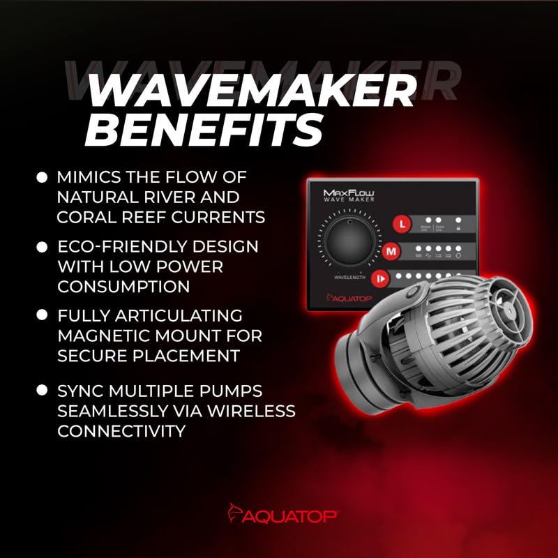 Aquatop MaxFlow MWV-1000 DC Wavemaker Pump - 1,057 GPH, Energy-Efficient, Safe for Salt & Freshwater, Ideal for 25-55 Gall