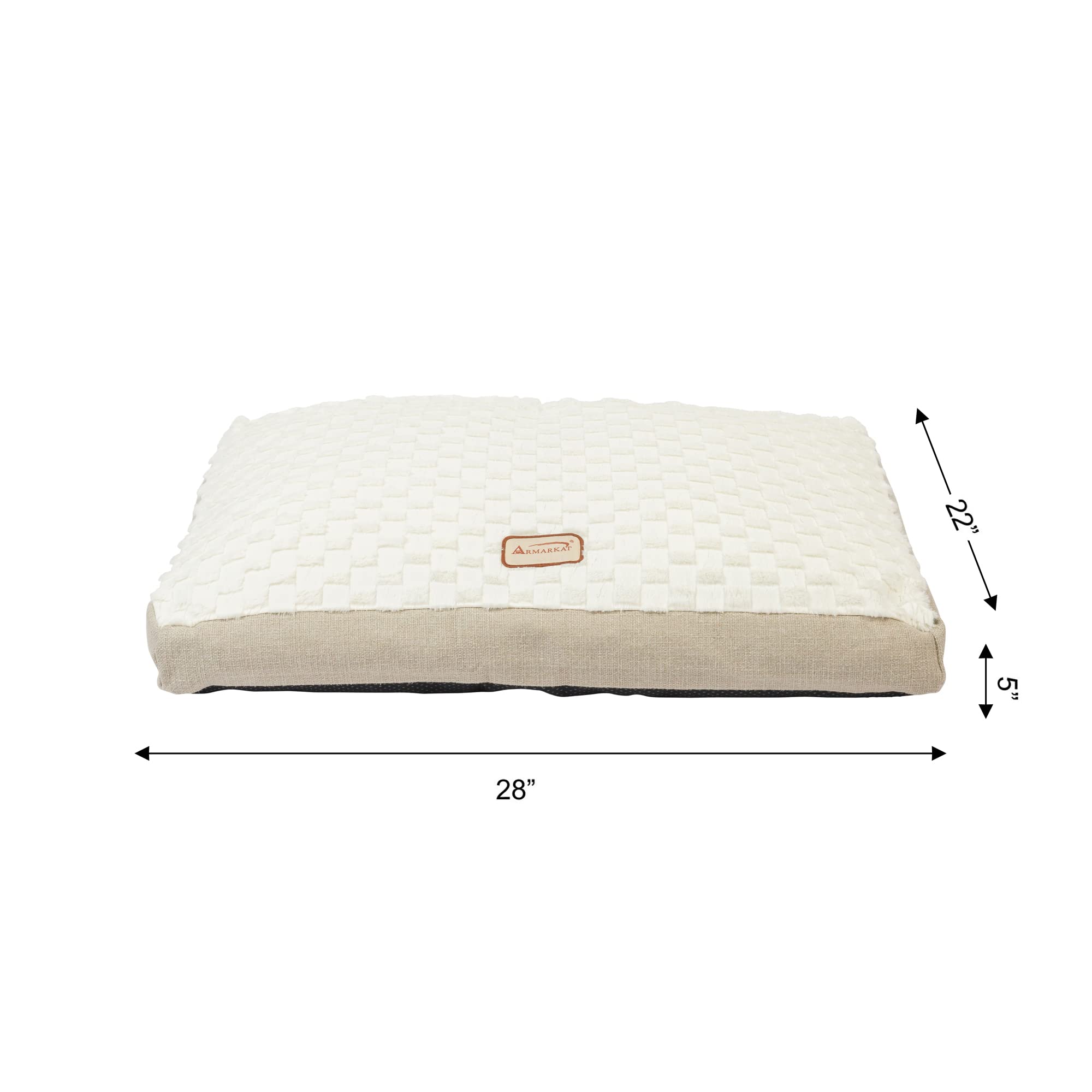 Armarkat Dog Crate Mat M12HMB/MB-M, Medium, Beige/White, Fabric with Poly Fill Cushion & Removable Cover, 28"L x 22"W x 5