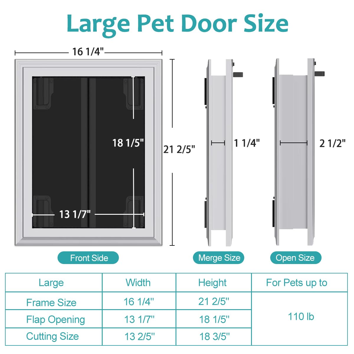 Large Dog Door, Energy Efficient French Doggy Door With Aluminum Frame, Telescoping Tunnel, Magnetic Flaps And Sliding Lock Pane
