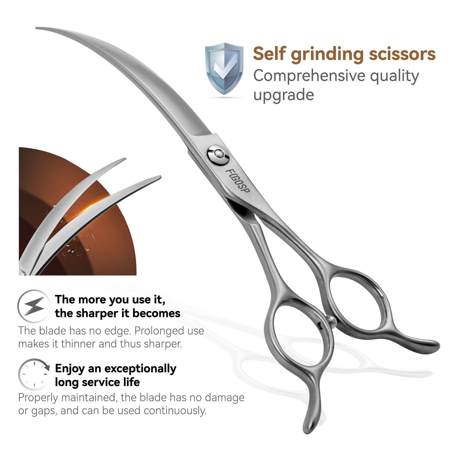 Fogosp Professional 45Curved Grooming Scissors For Dogs 7.0 In Big Arc Curved Shears For Professional Groomer Japan Vg10 High-Ca