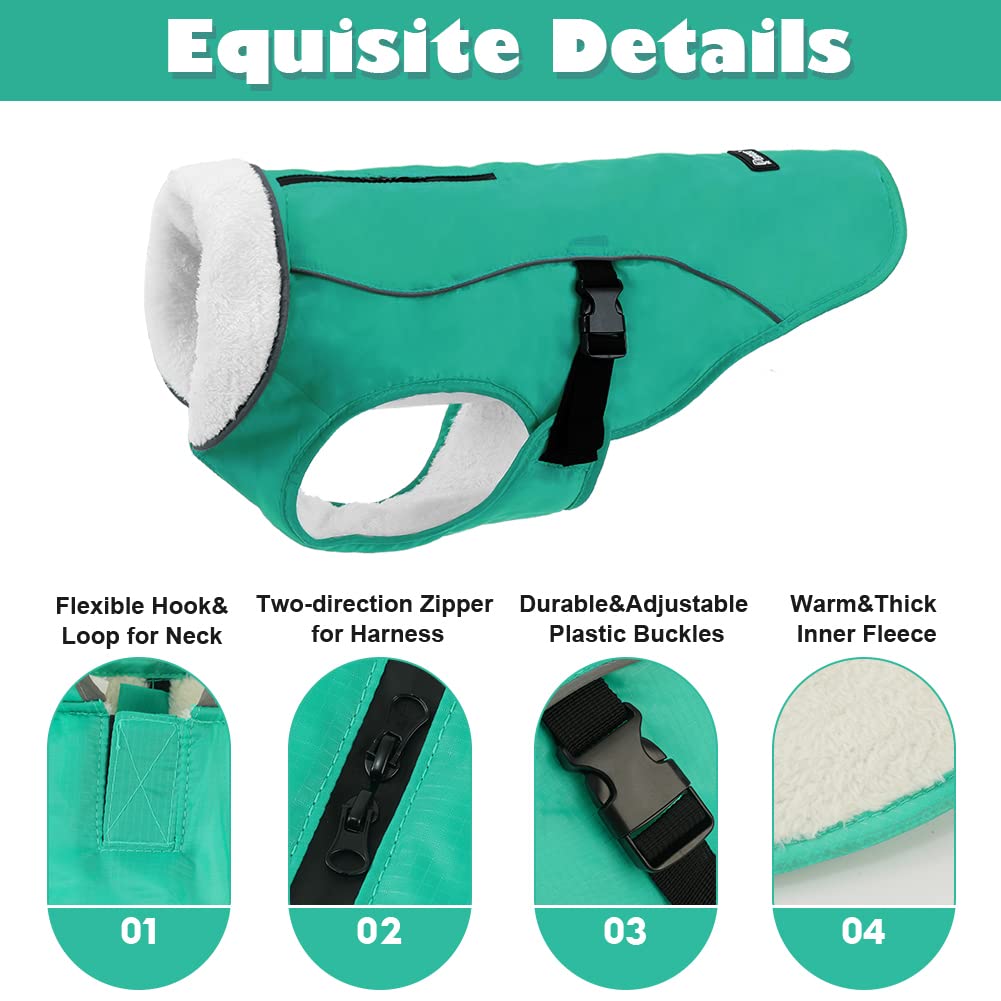 Emust Dog Jacket Winter, Cozy Windproof Dog Jacket For Cold Weather, Solid Color Dog Vests For Winter For Medium Dogs, Turquoise