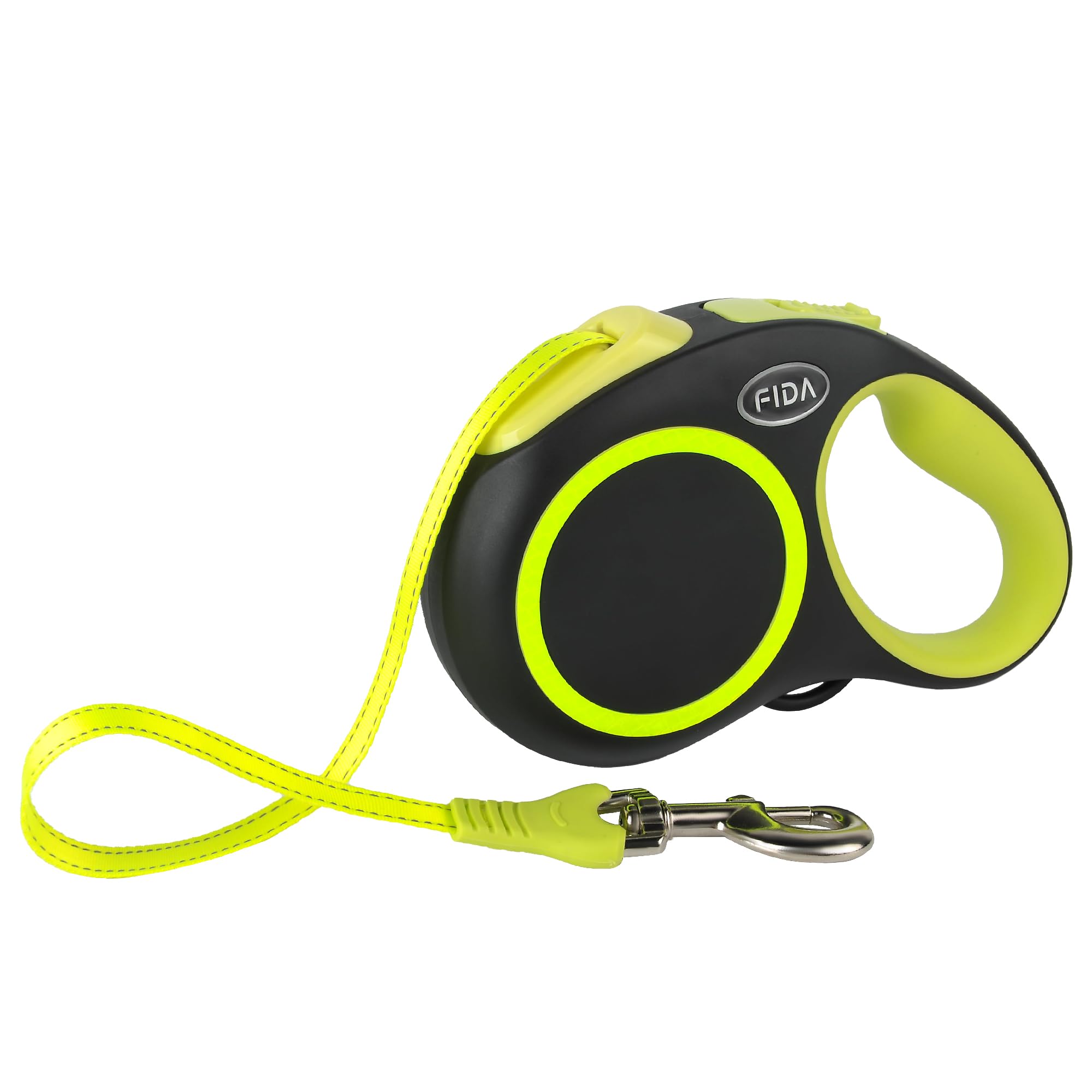 Fida Retractable Dog Leash, Reflective 16Ft Heavy Duty Pet Walking Leash For Small/Medium Dog Up To 26 Lbs, Tangle Free. One-Hand Brake (Small, Neon Yellow)
